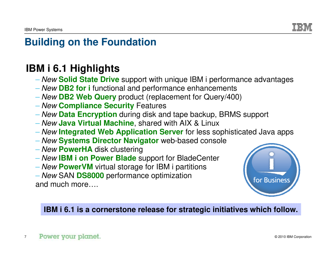 IBM I 7.1 manual Building on the Foundation, IBM i 6.1 Highlights, New Compliance Security Features 