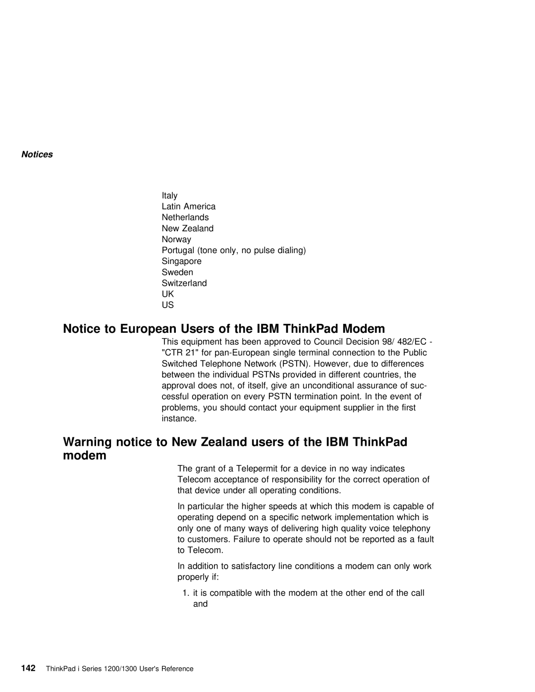 IBM i Series 1200, i Series 1300 manual Modem, New, Users IBM ThinkPad, Zealand 