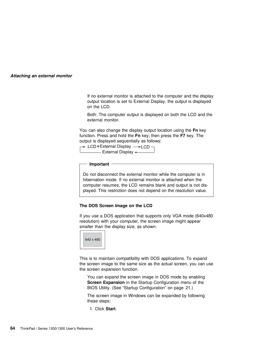 IBM i Series 1200, i Series 1300 manual DOS Screen Image on the LCD, Expansion 