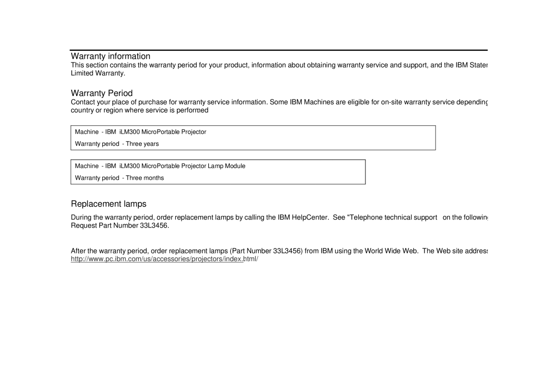 IBM ILM300 manual Warranty information 