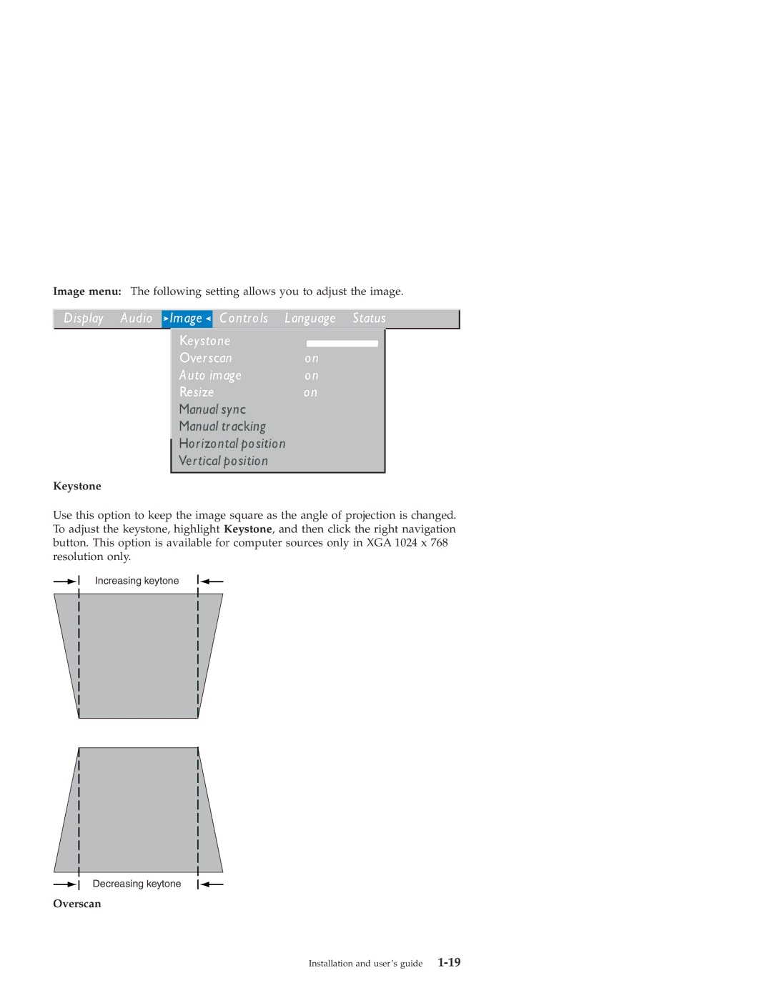 IBM ILC200, ILV200 manual Keystone, Overscan 