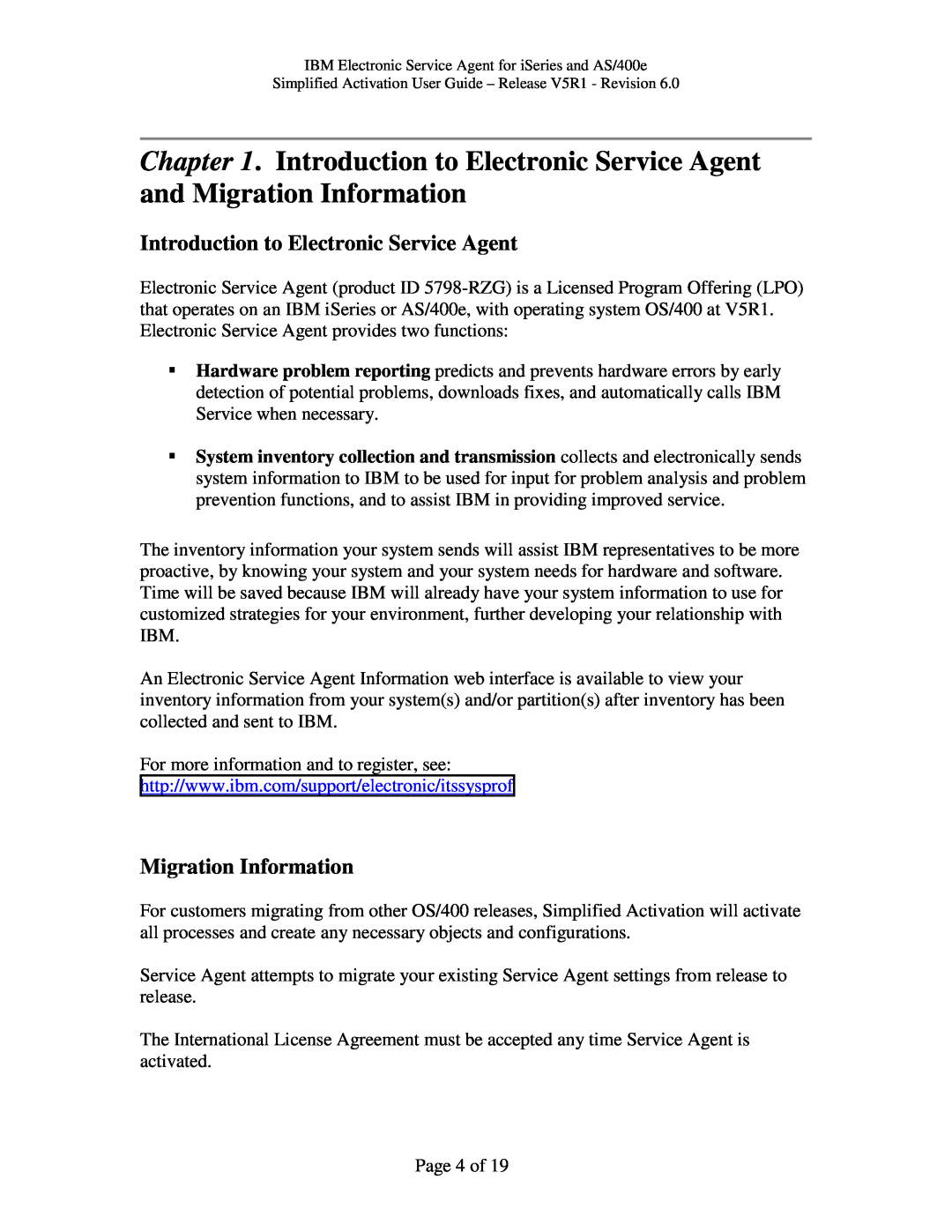 IBM V5R1, iSeries, PTF SF67624 manual Introduction to Electronic Service Agent, Migration Information 