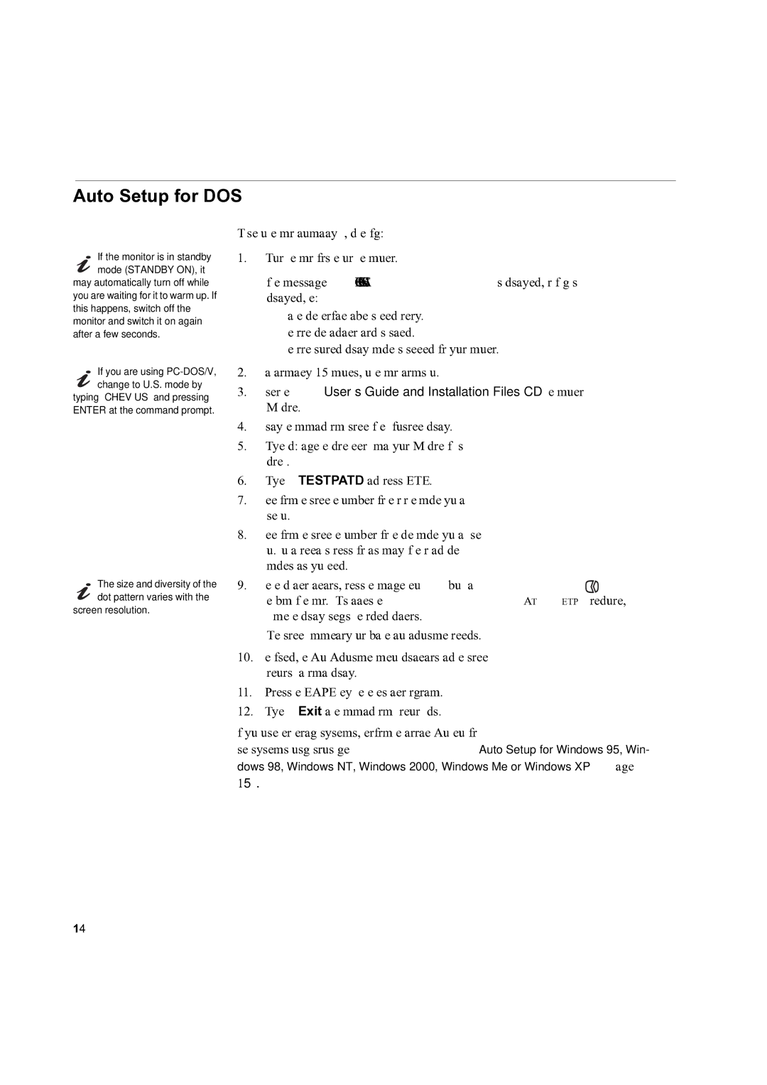 IBM L150P manual Auto Setup for DOS 