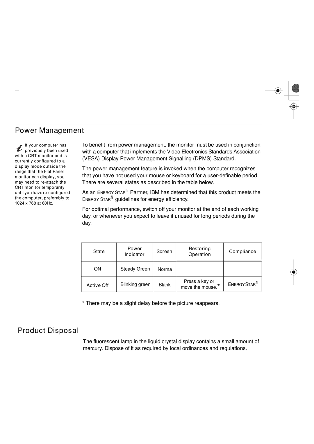 IBM L150P manual Power Management, Product Disposal 