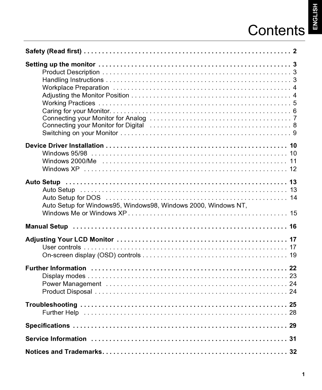 IBM L150P manual Contents 