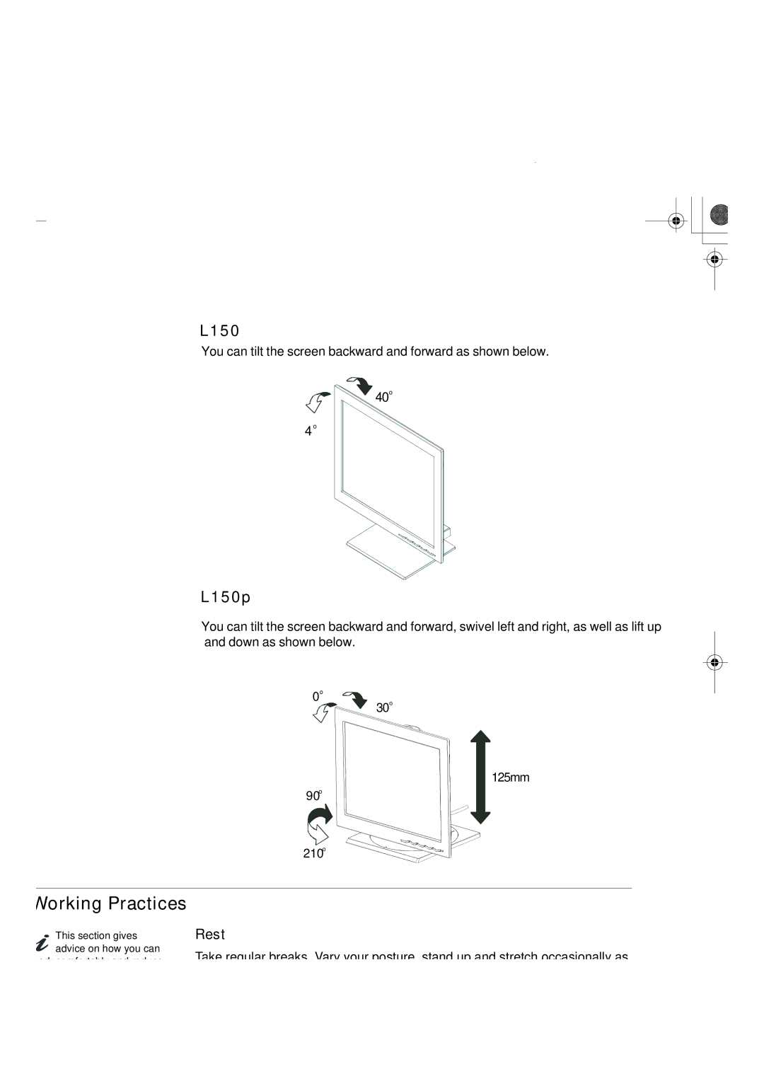 IBM L150P manual Working Practices, Rest 