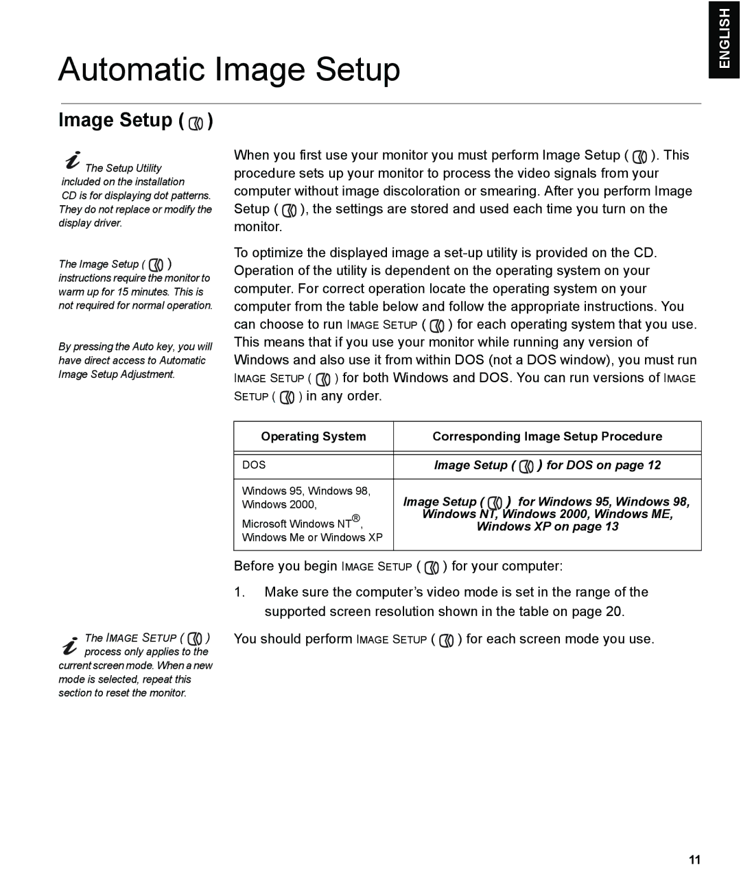 IBM L150 manual Automatic Image Setup, Operating System Corresponding Image Setup Procedure 