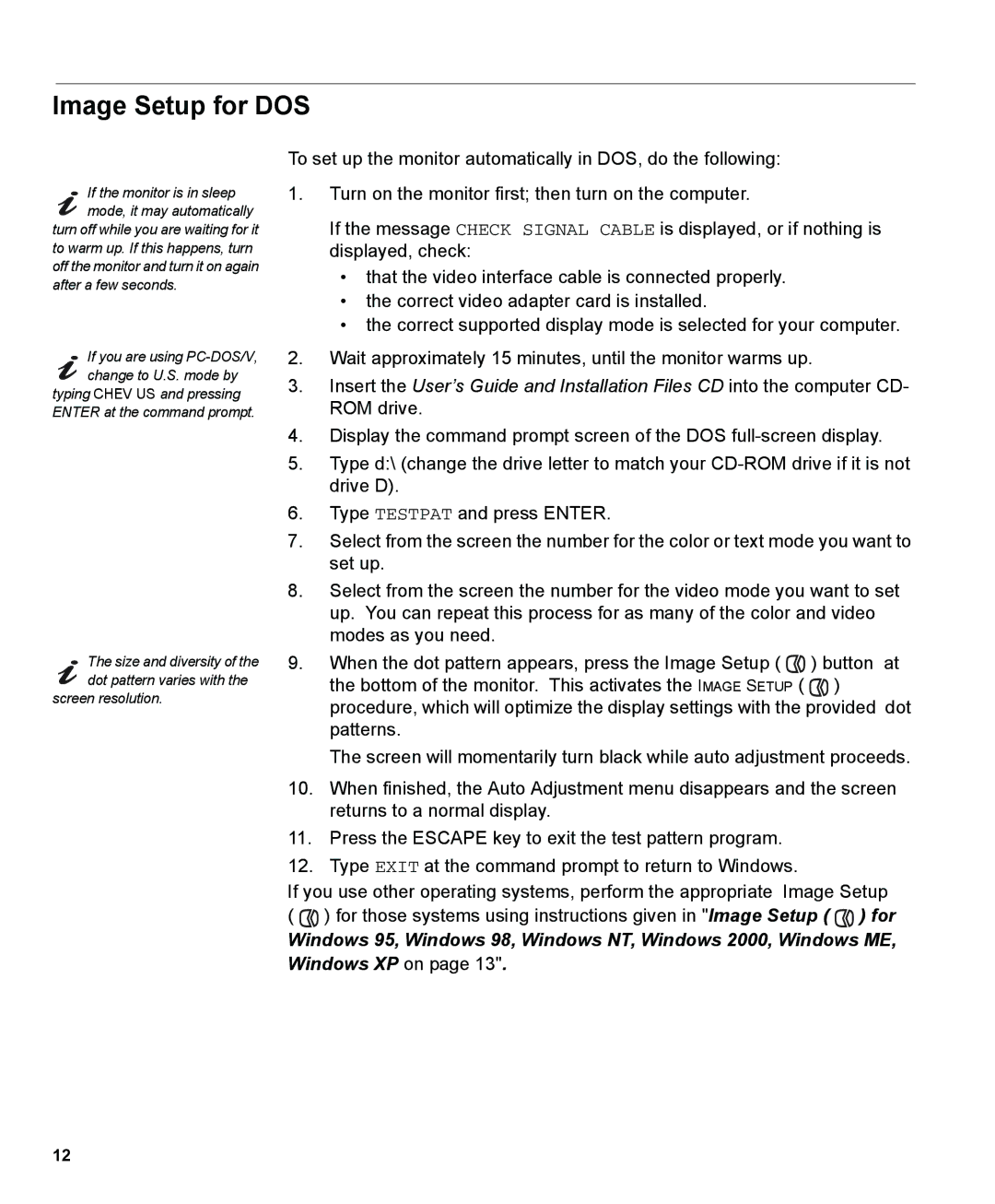 IBM L150 manual Image Setup for DOS 