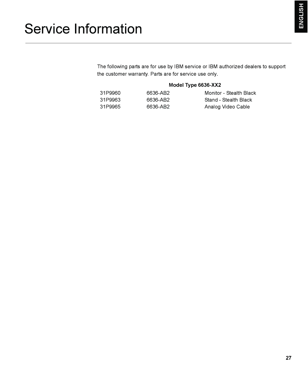 IBM L150 manual Service Information, Model Type 