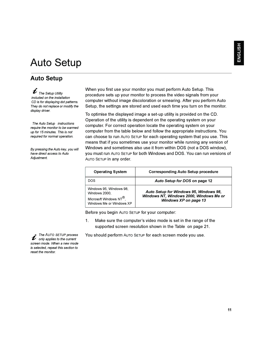 IBM L170 manual Operating System Corresponding Auto Setup procedure 