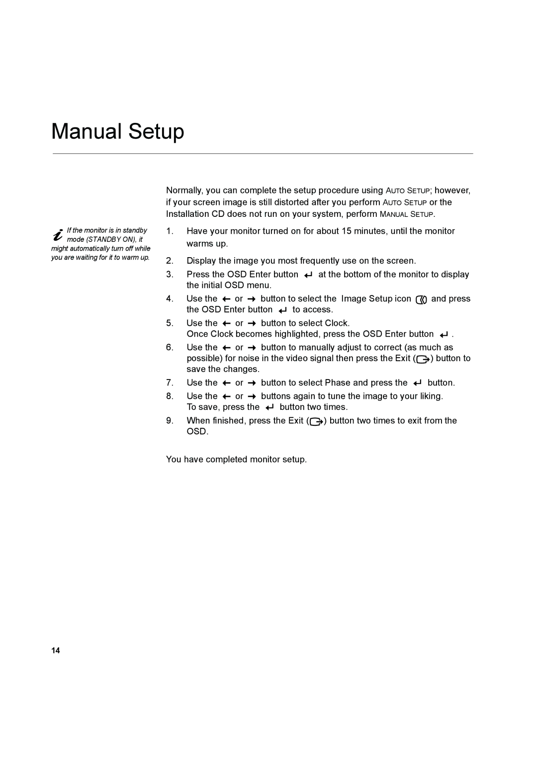 IBM L170 manual Manual Setup 