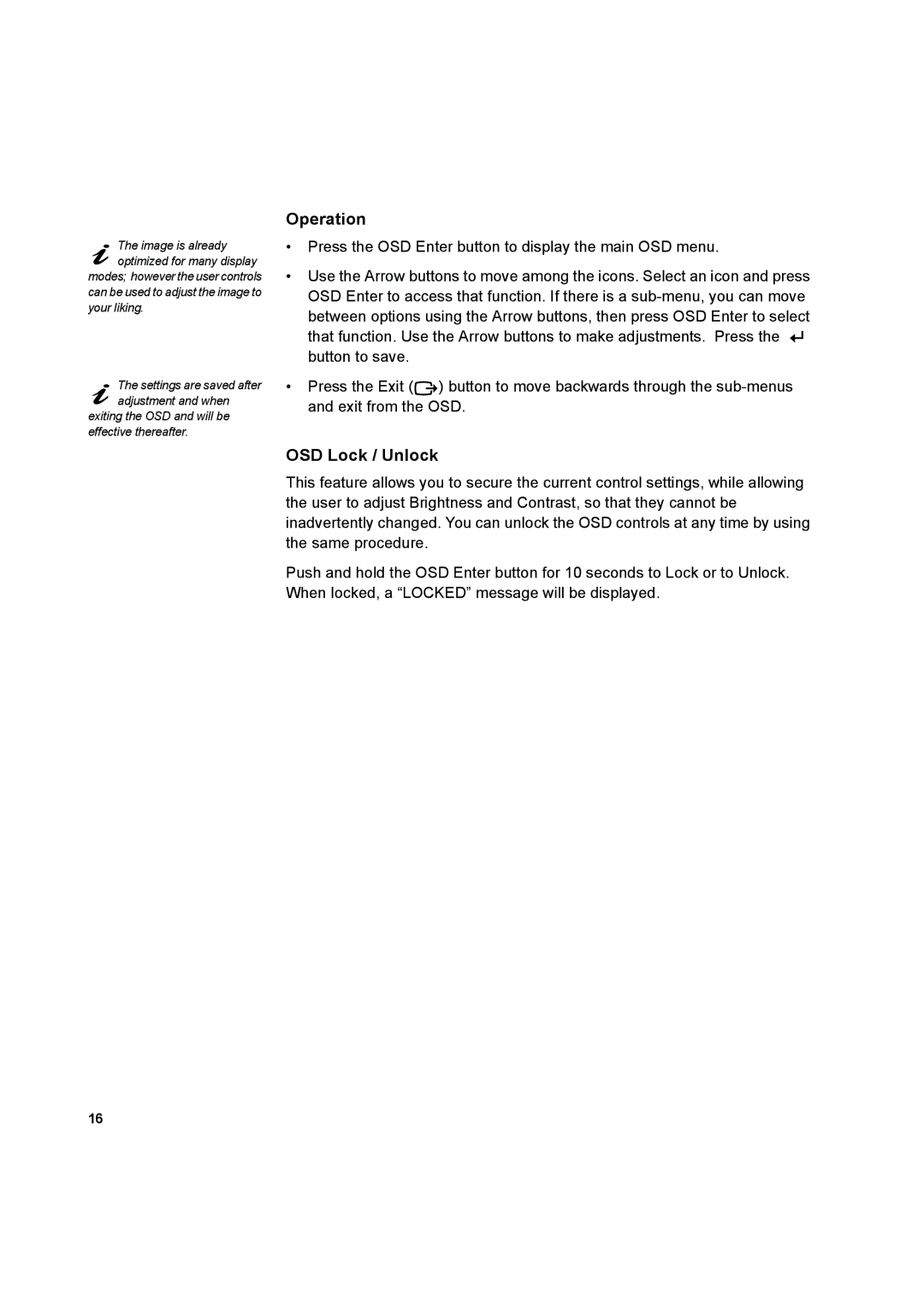 IBM L170 manual Operation, OSD Lock / Unlock 