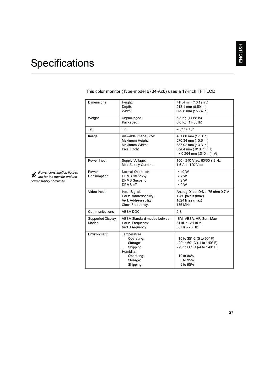 IBM L170 manual Specifications, Vesa DDC 