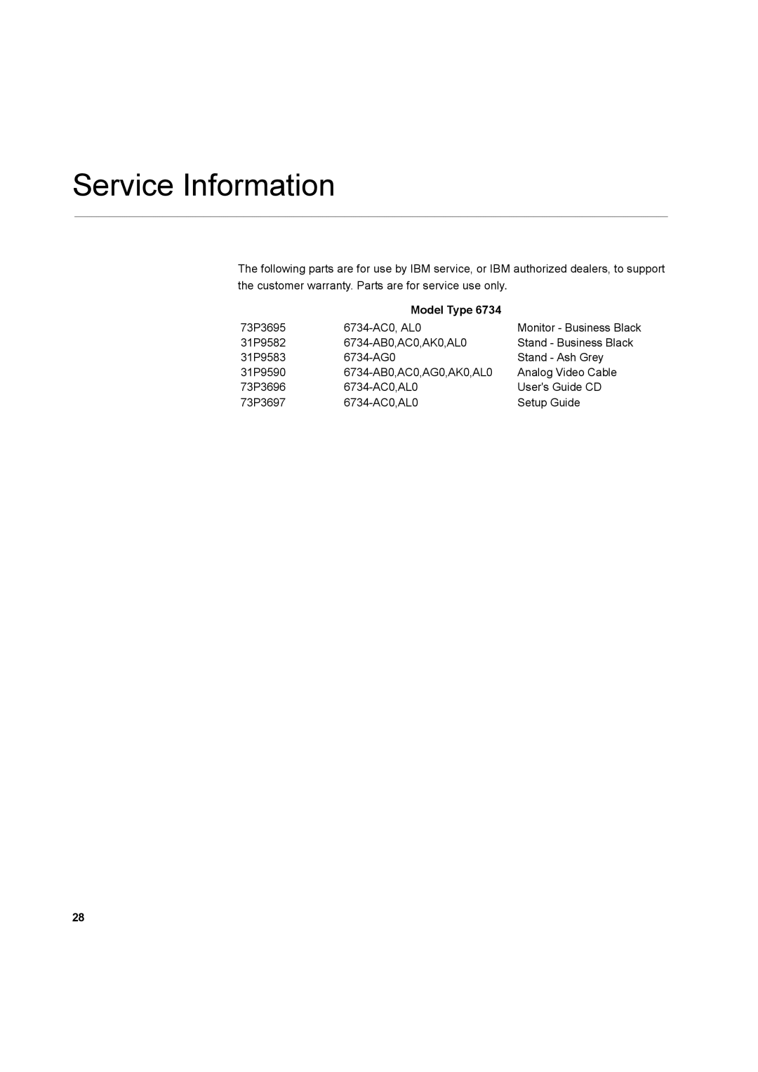 IBM L170 manual Service Information, Model Type 