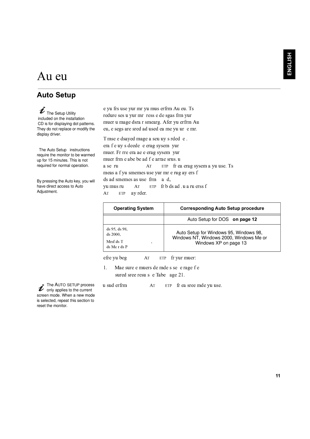 IBM L170 manual Operating System Corresponding Auto Setup procedure 