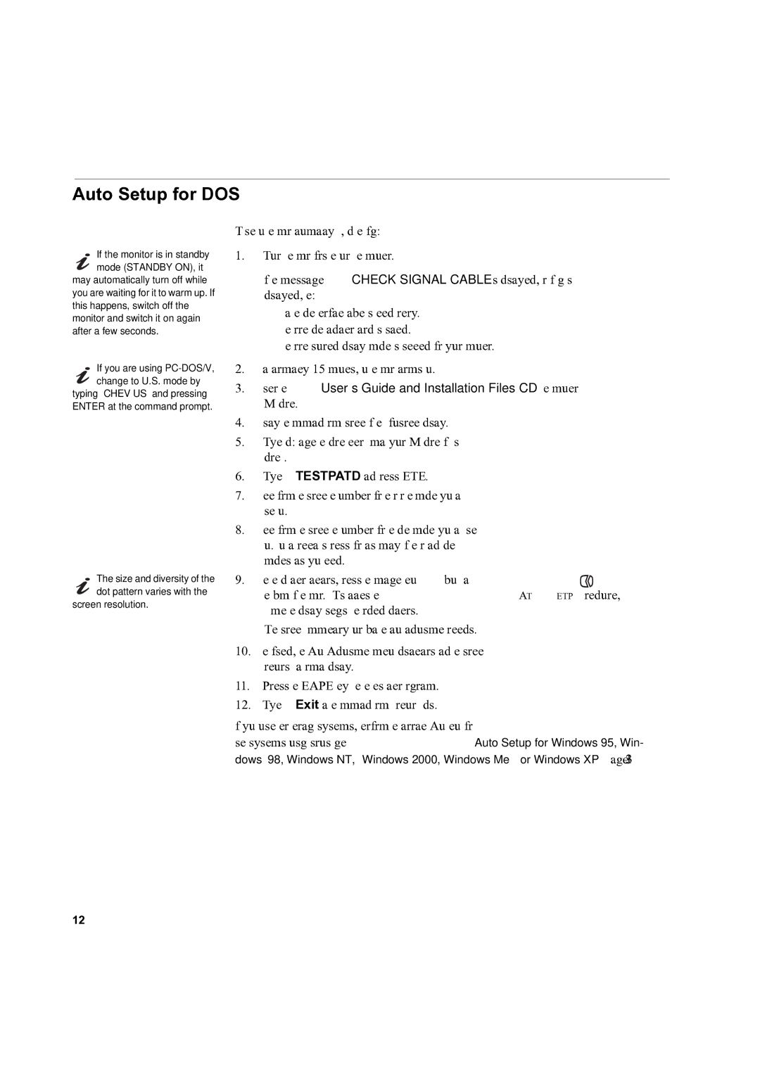 IBM L170 manual Auto Setup for DOS 