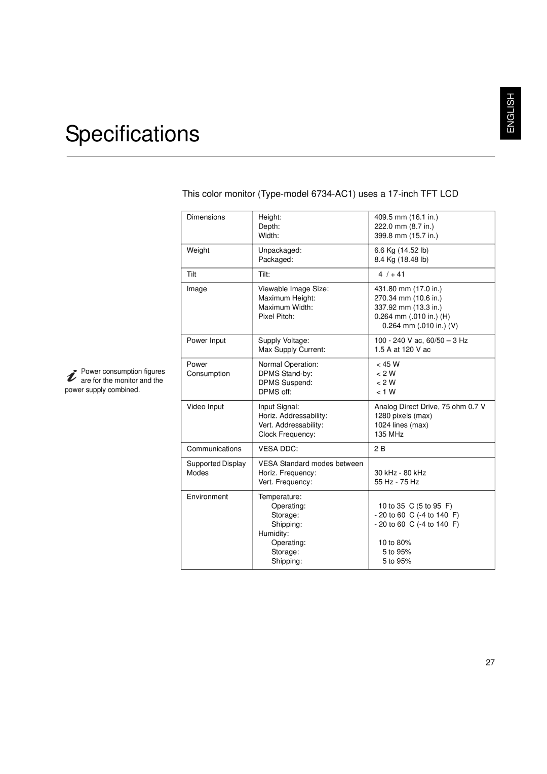 IBM L170 manual Specifications, Vesa DDC 