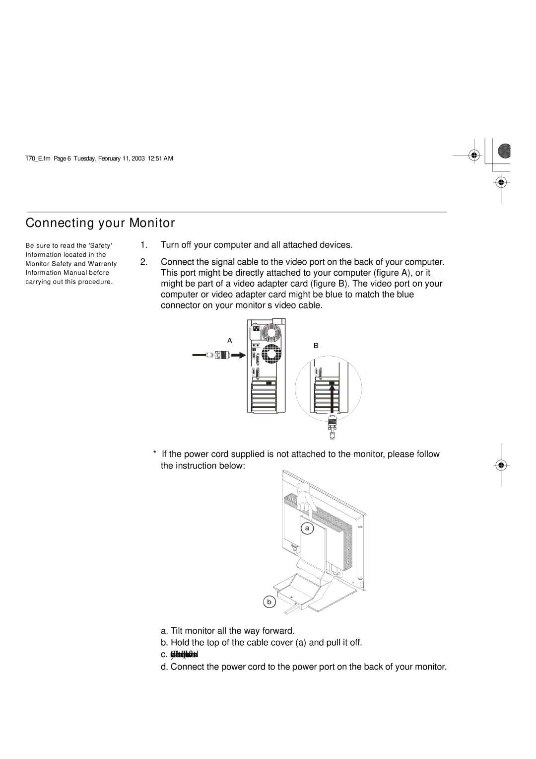 IBM L170 manual Connecting your Monitor 