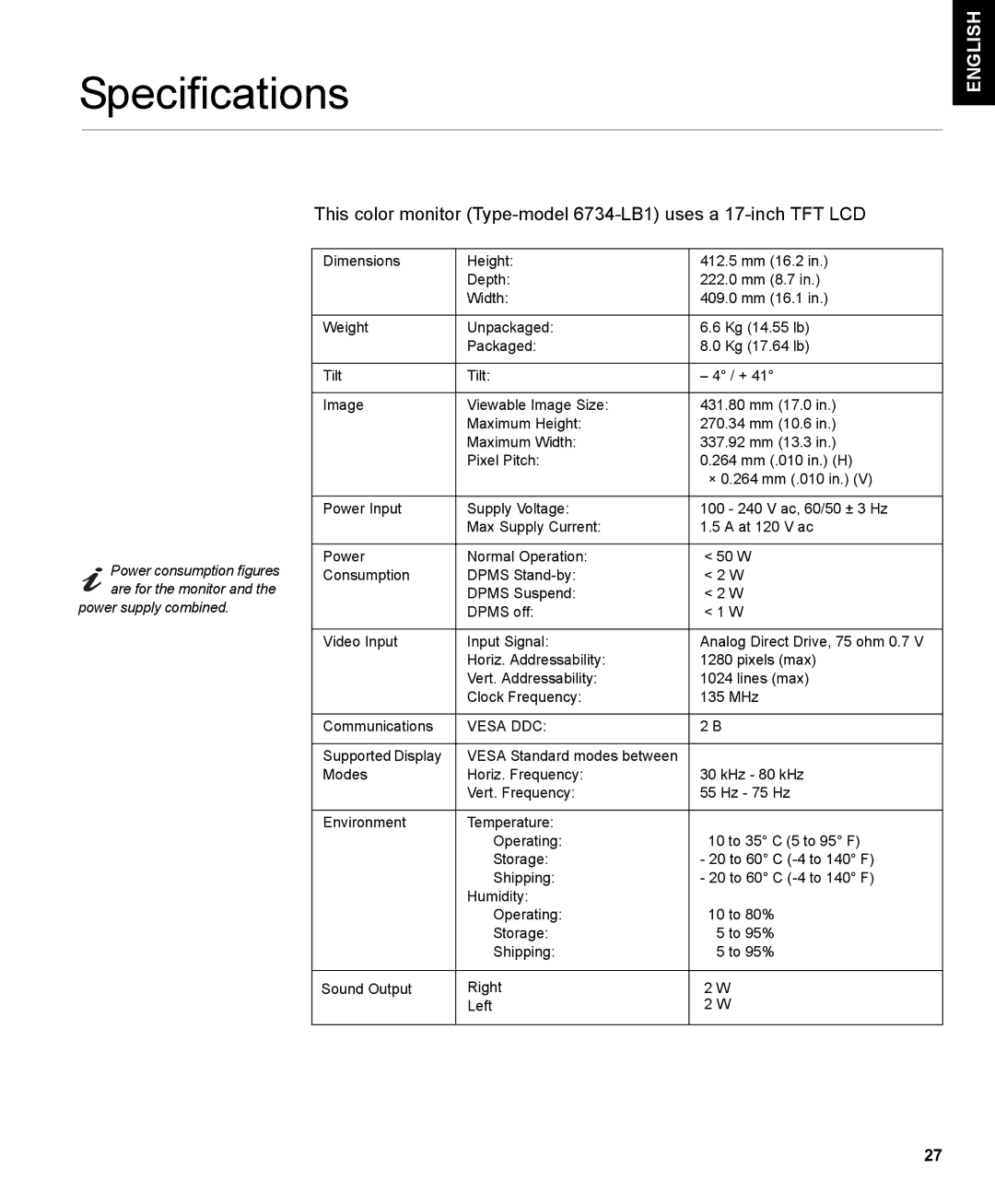 IBM L170m manual Specifications, Vesa DDC 