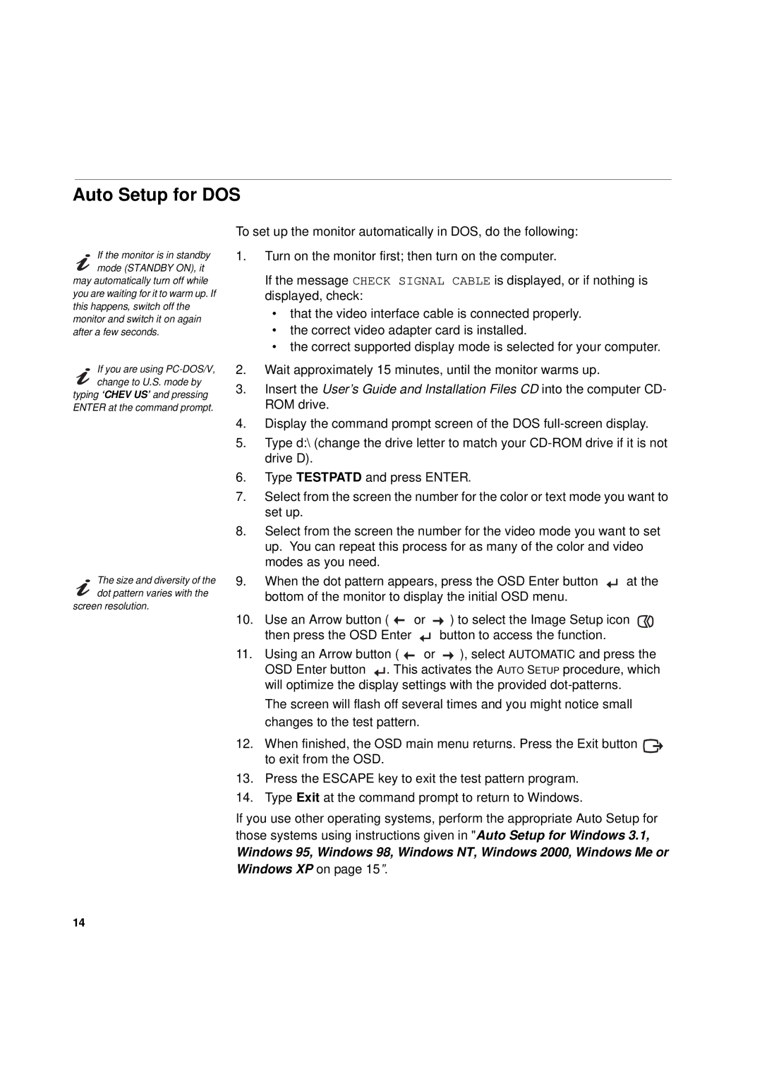 IBM L170p manual Auto Setup for DOS 