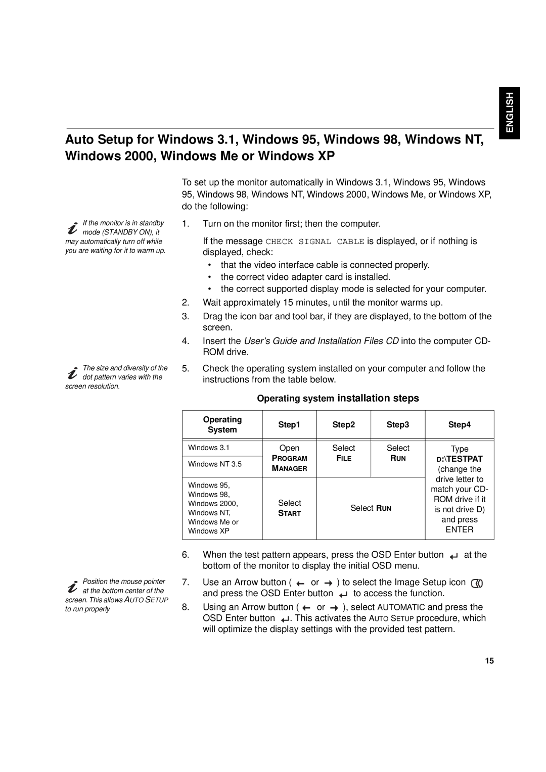 IBM L170p manual Operating system installation steps, Testpat 