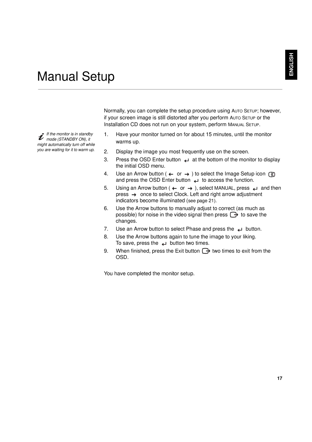 IBM L170p manual Manual Setup 