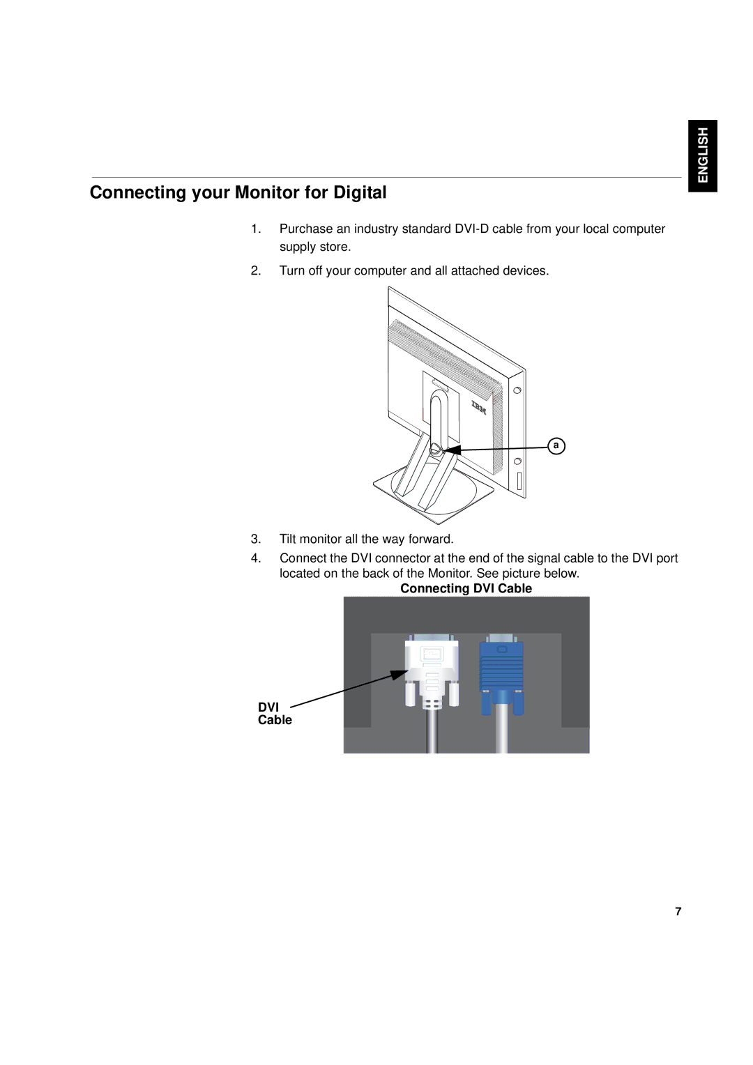 IBM L170p manual Connecting your Monitor for Digital 