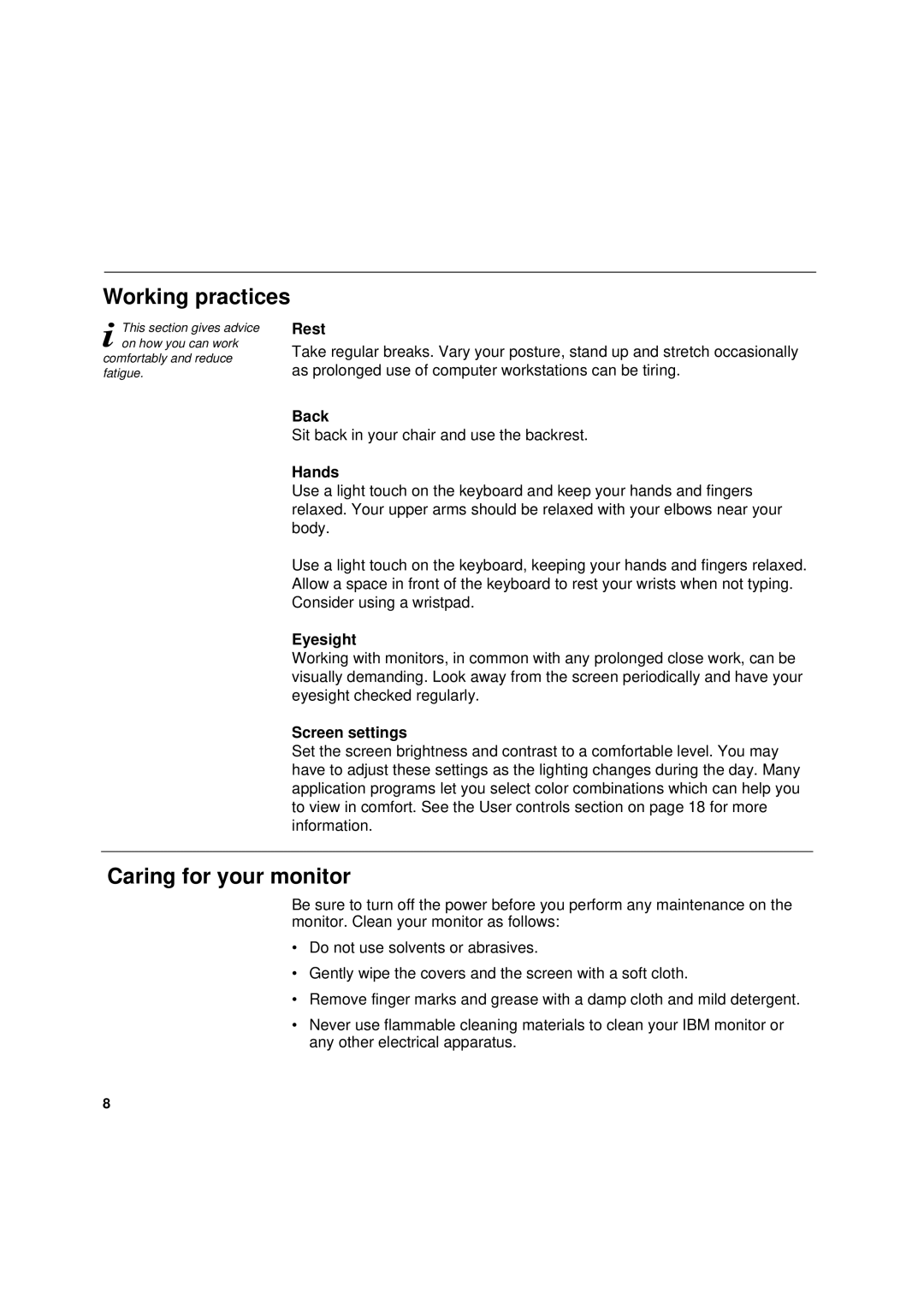 IBM L180p manual Caring for your monitor 