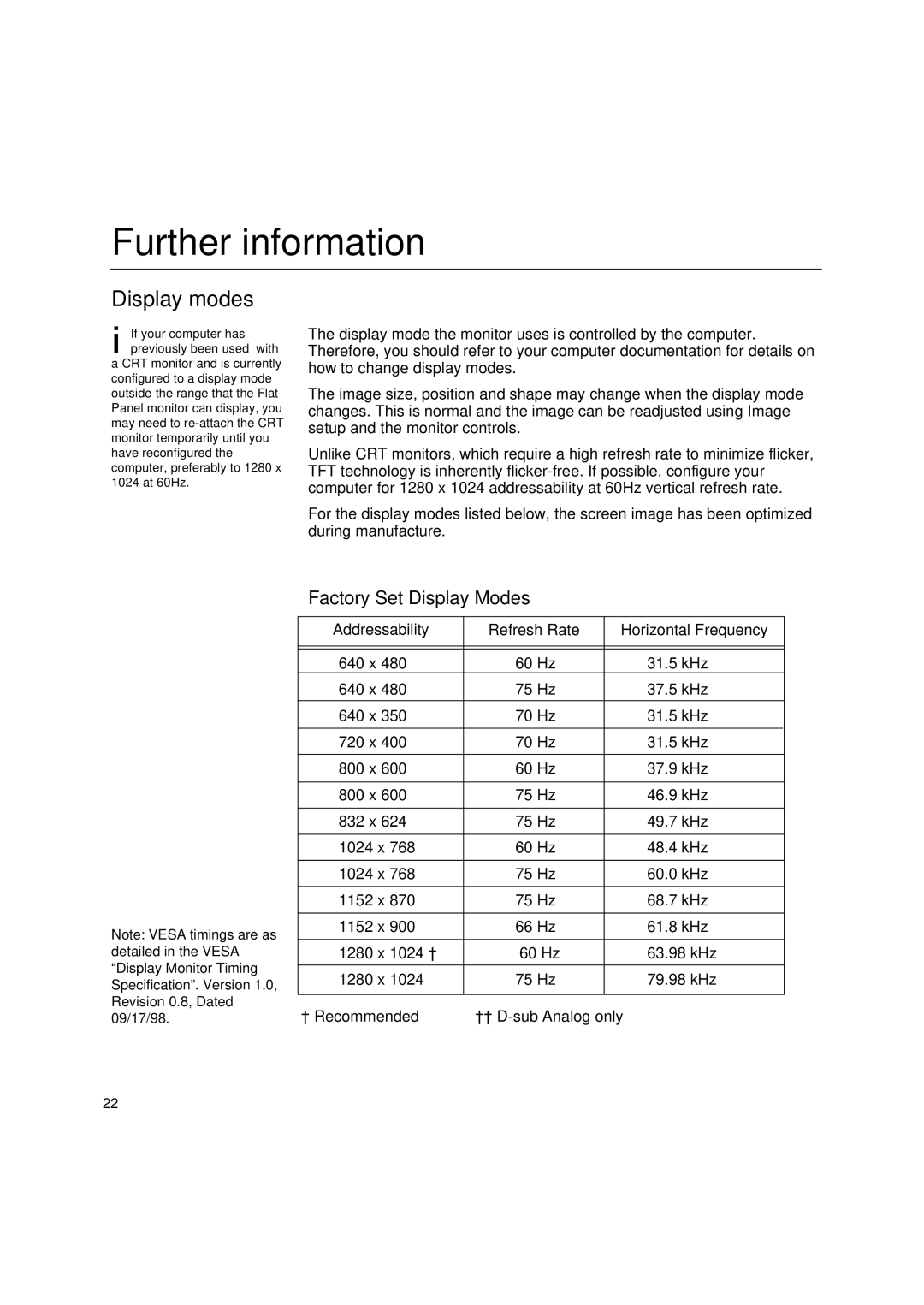 IBM L180p manual Further information, Display modes 