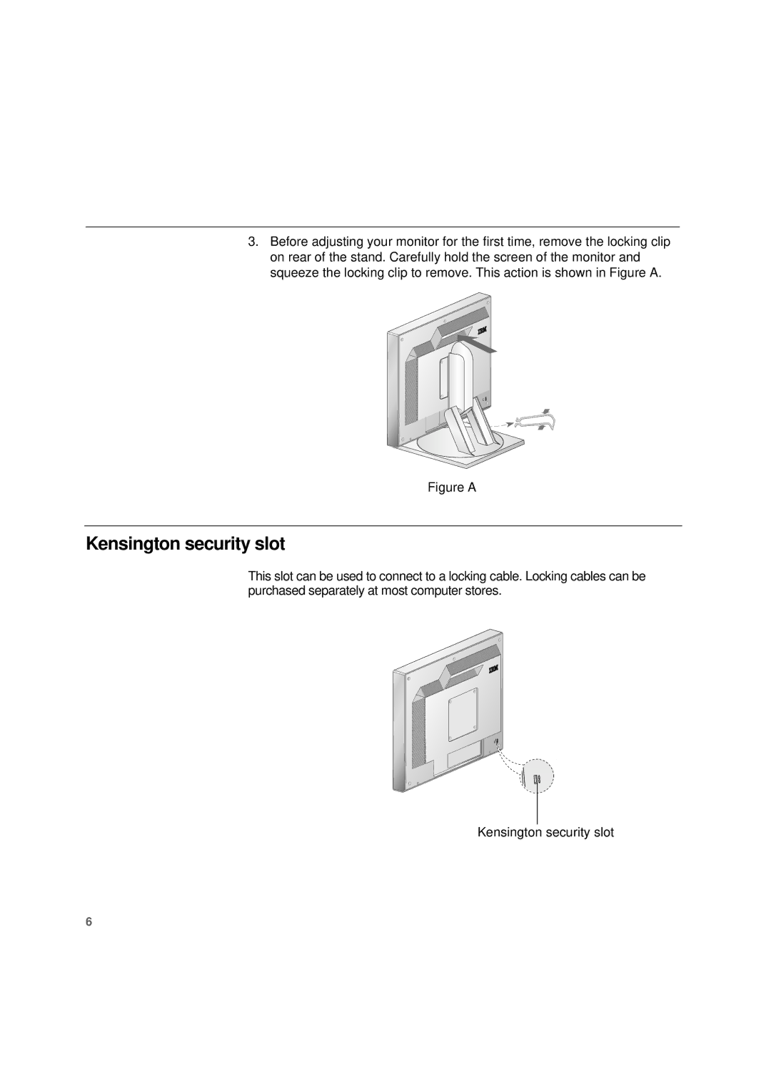 IBM L180p manual Kensington security slot, Figure a 