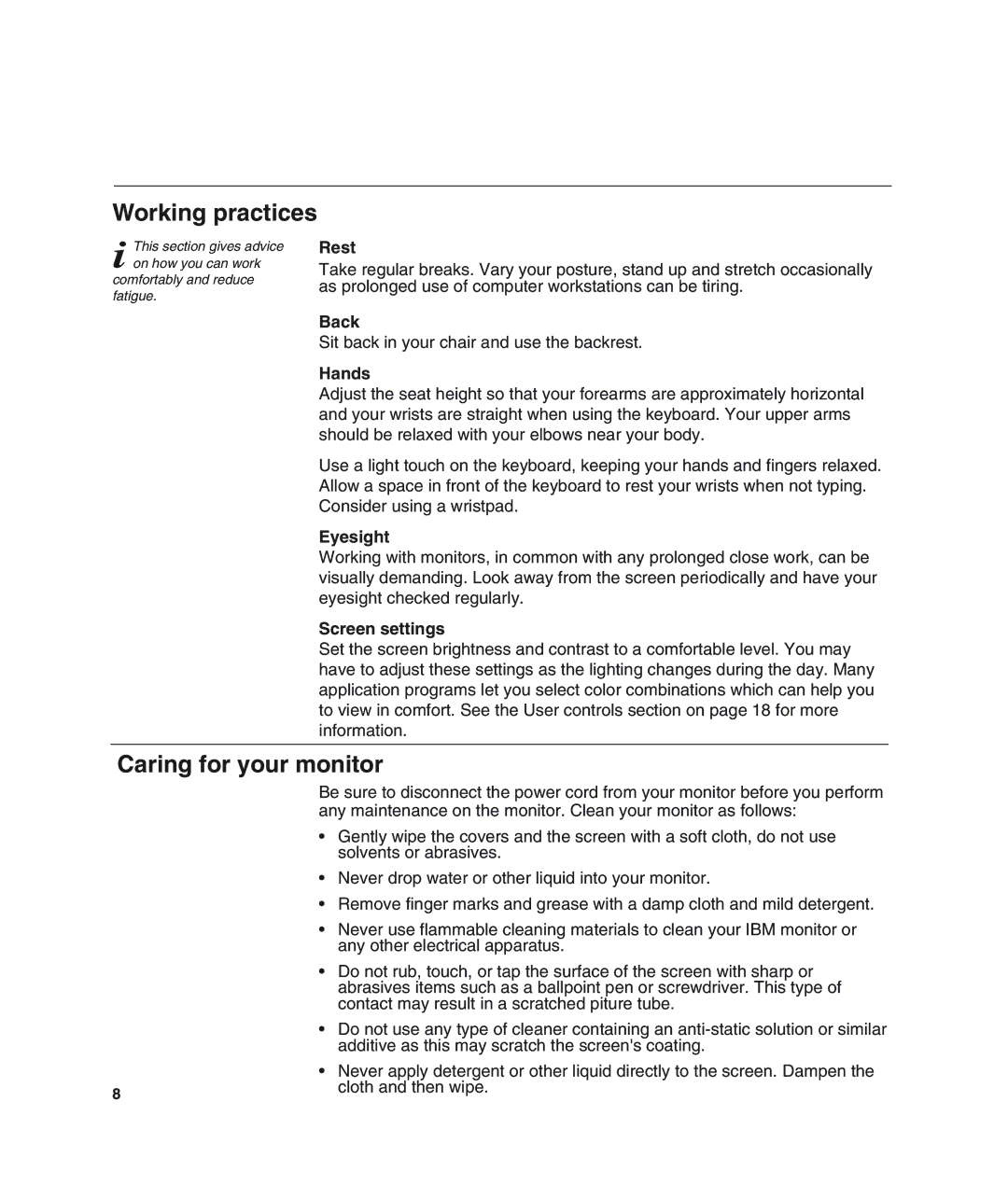 IBM L190 manual Caring for your monitor 