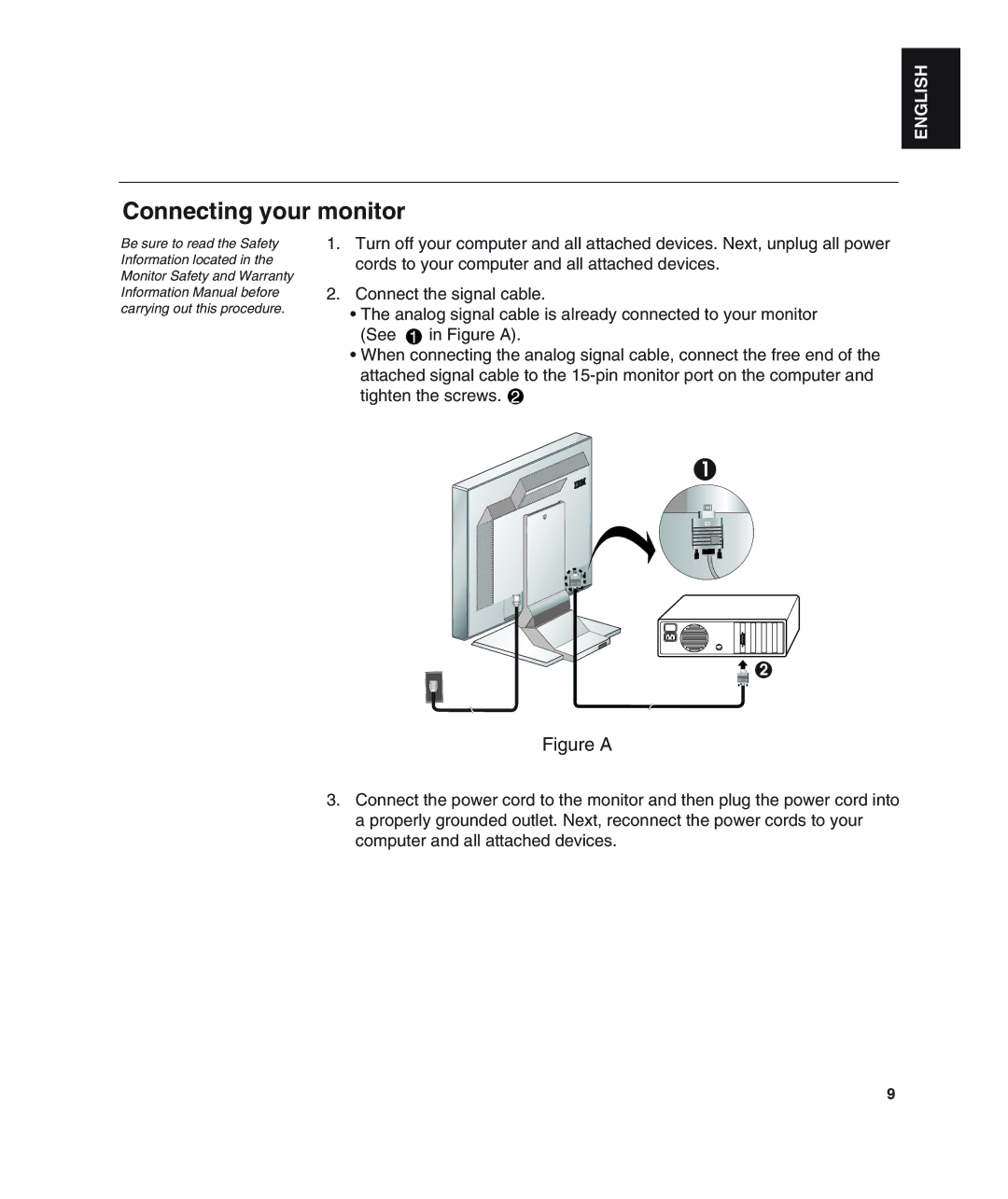 IBM L190 manual Connecting your monitor, Figure a 