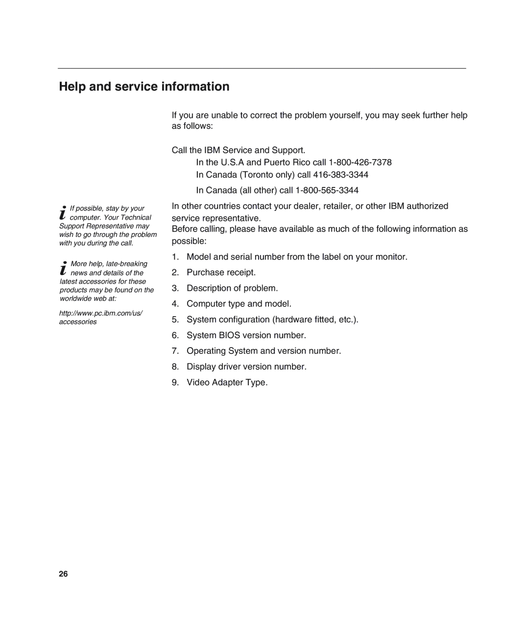 IBM L190 manual Help and service information 