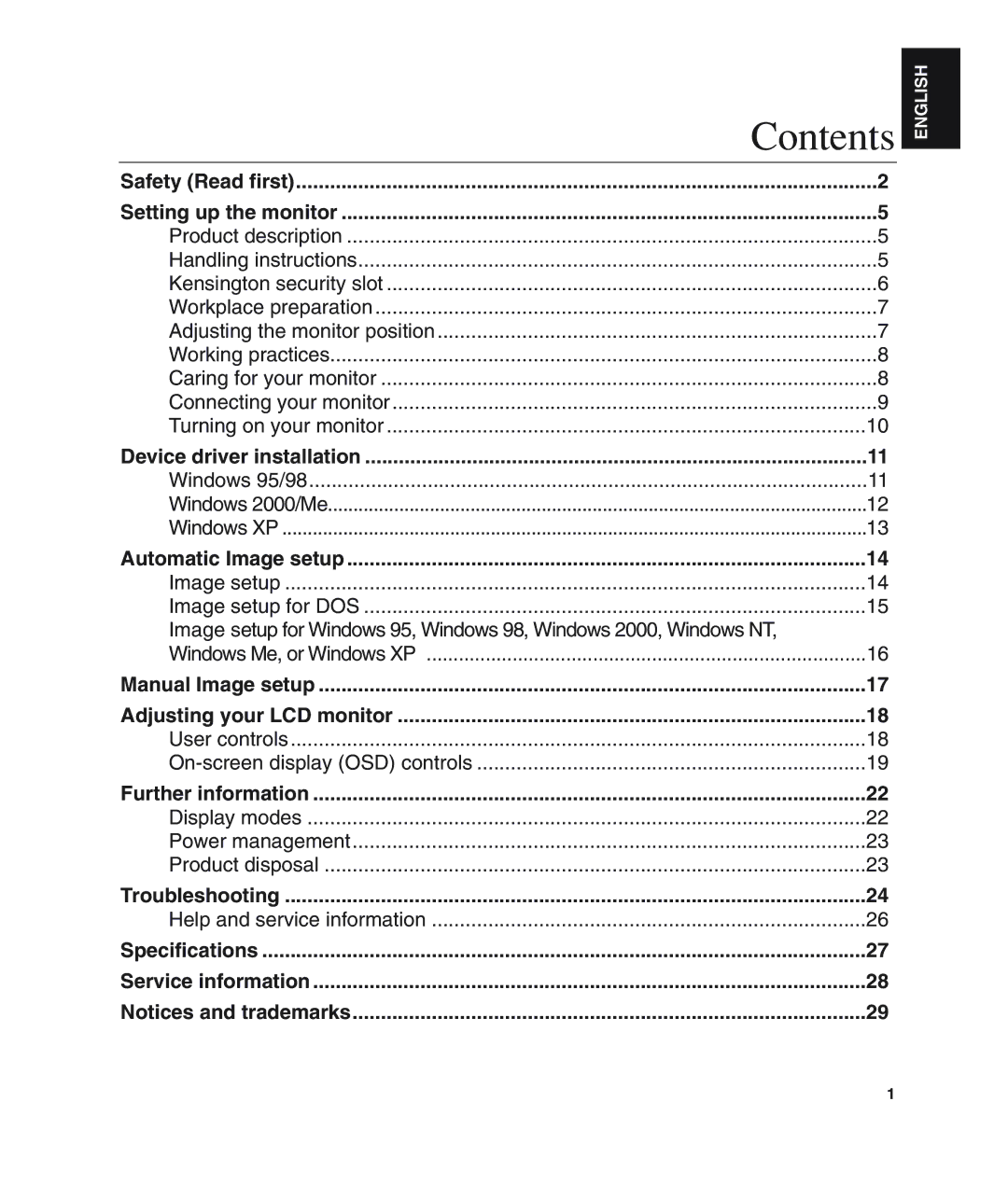 IBM L190 manual Contents 