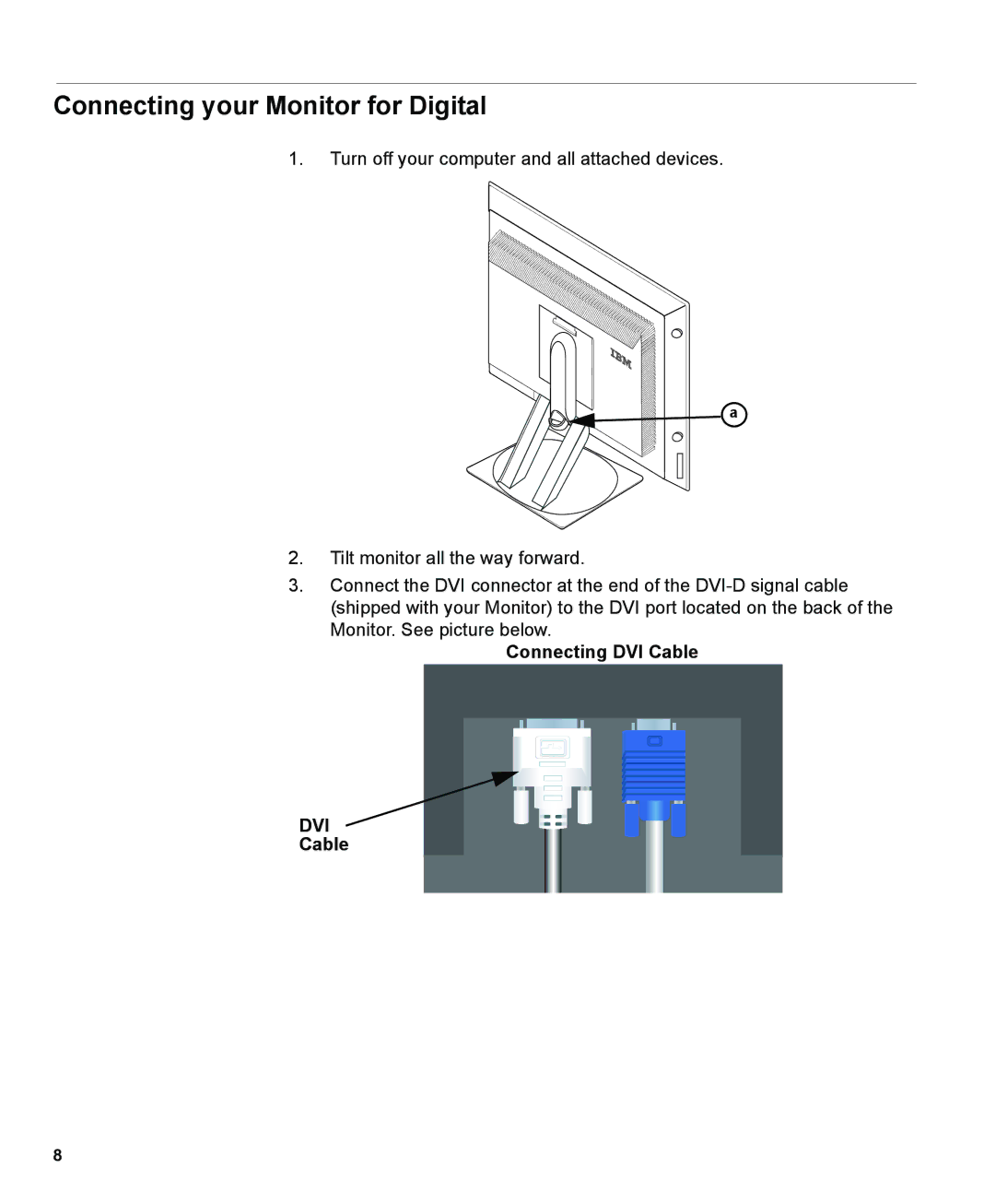 IBM L190P manual Connecting your Monitor for Digital, Dvi 