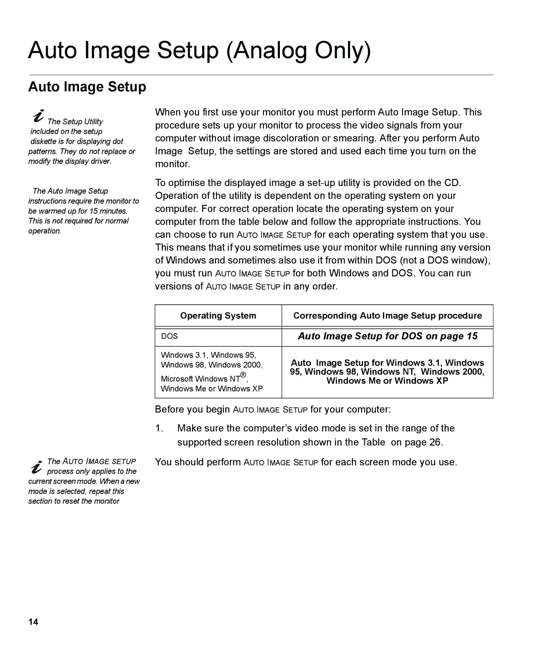 IBM L190P manual Auto Image Setup Analog Only 