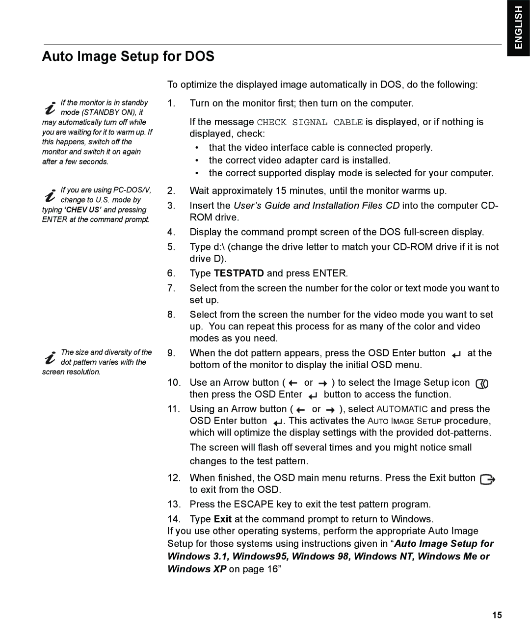 IBM L190P manual Auto Image Setup for DOS 