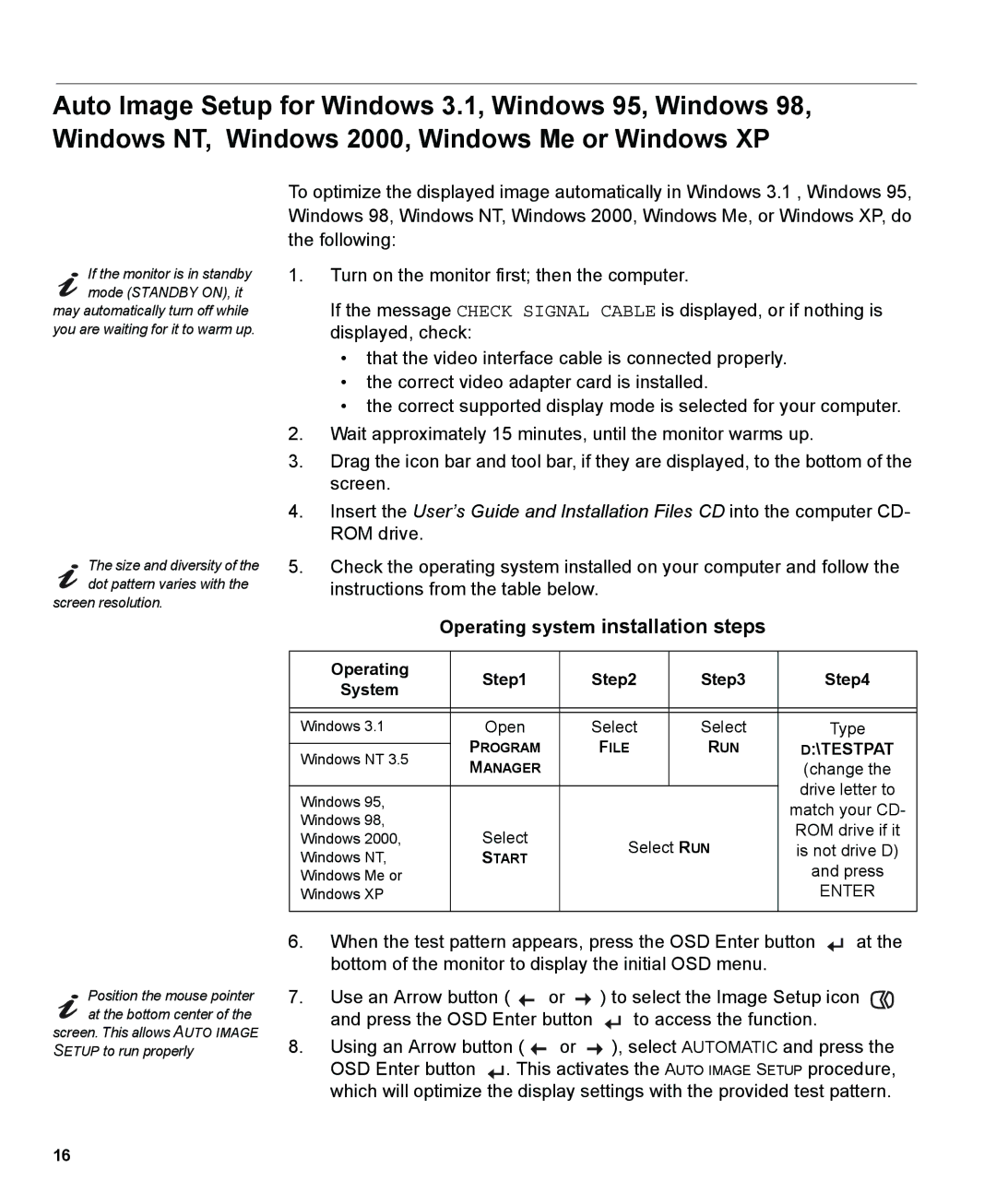 IBM L190P manual Operating system installation steps, Testpat 