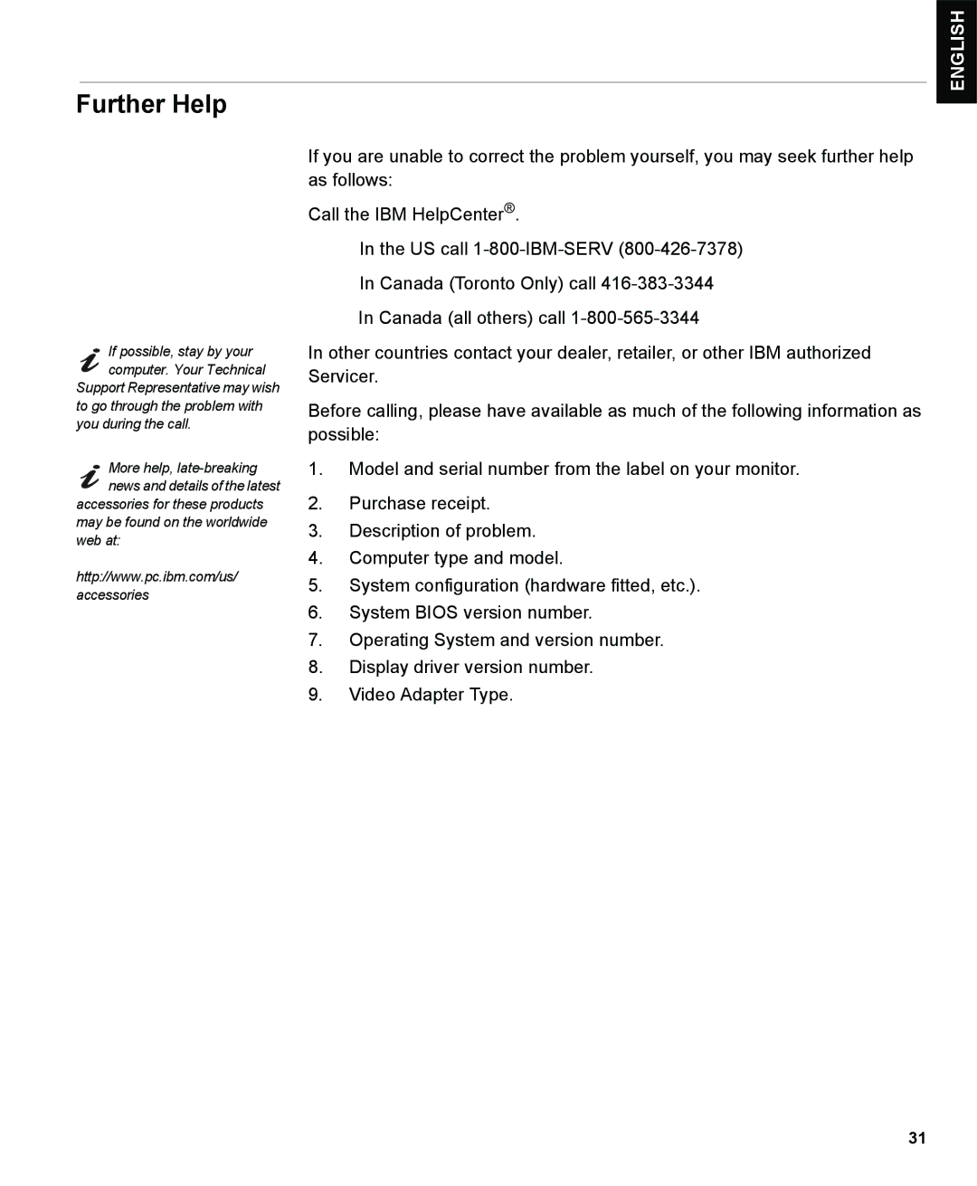 IBM L190P manual Further Help 