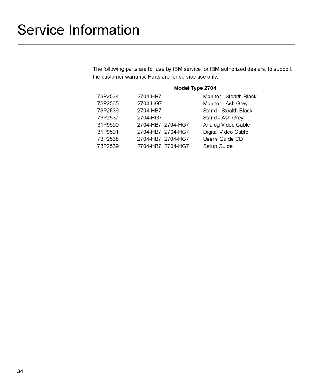 IBM L190P manual Service Information, Model Type 