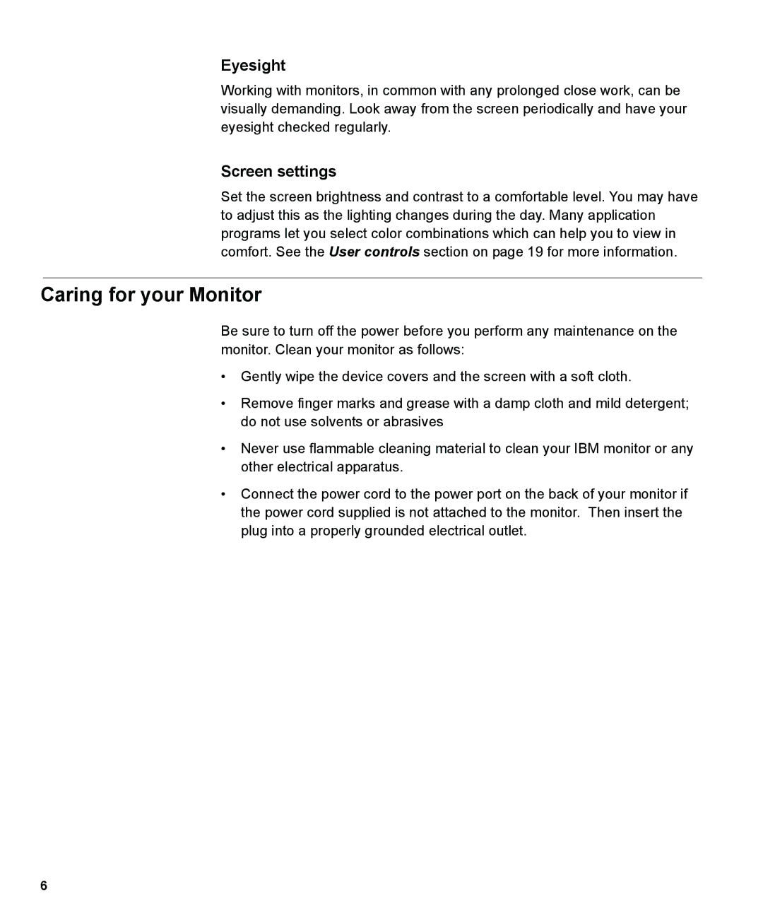 IBM L190P manual Caring for your Monitor, Eyesight, Screen settings 