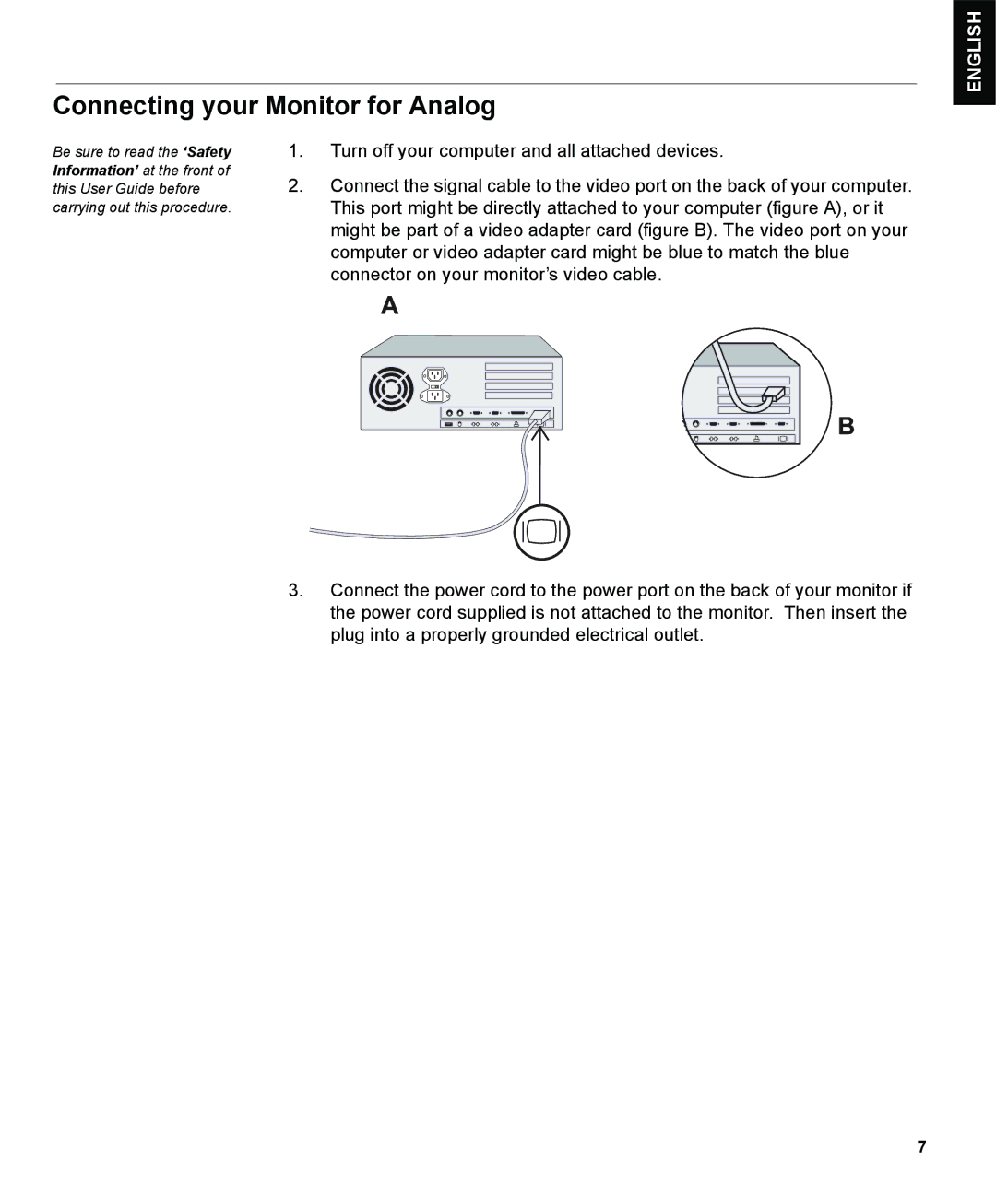 IBM L190P manual Connecting your Monitor for Analog, English 