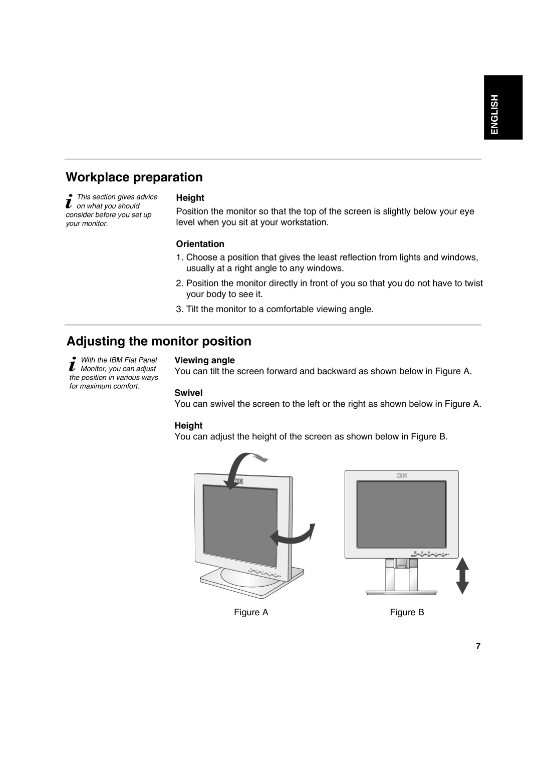 IBM L200p manual Workplace preparation, Adjusting the monitor position 