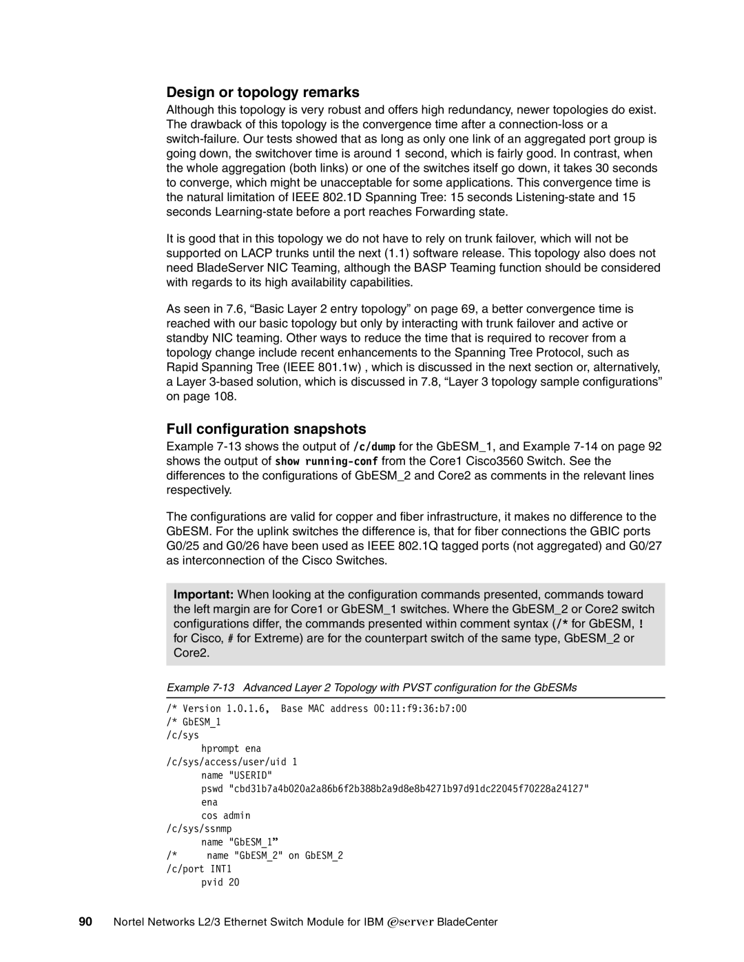 IBM L2/3 manual Design or topology remarks, Full configuration snapshots 