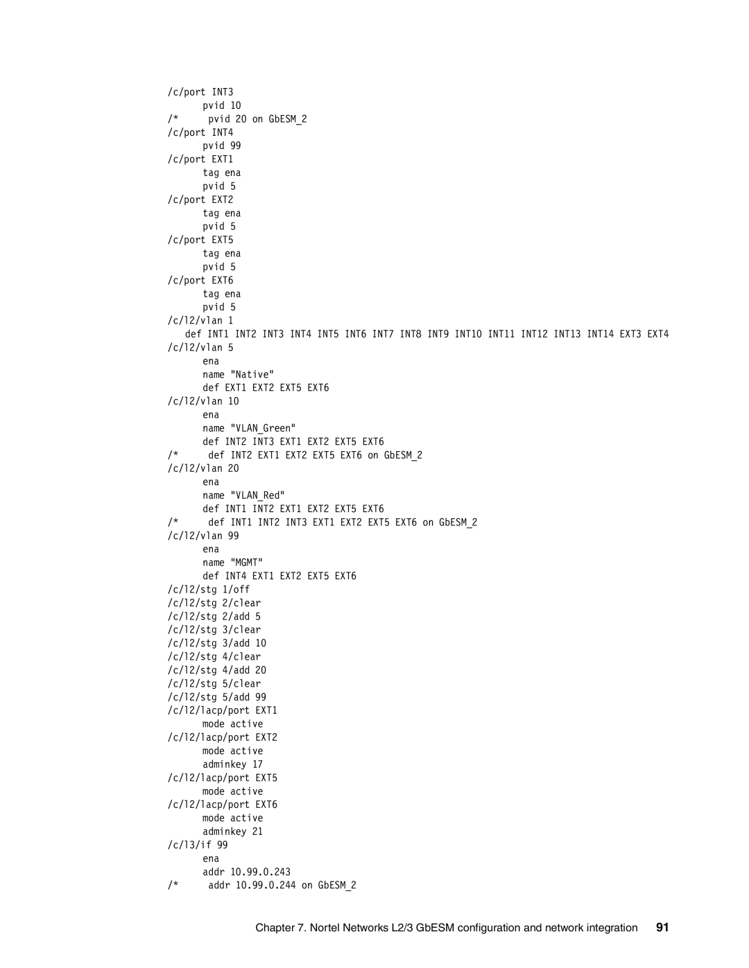 IBM L2/3 manual Def INT1 INT2 INT3 EXT1 EXT2 EXT5 EXT6 on GbESM2 