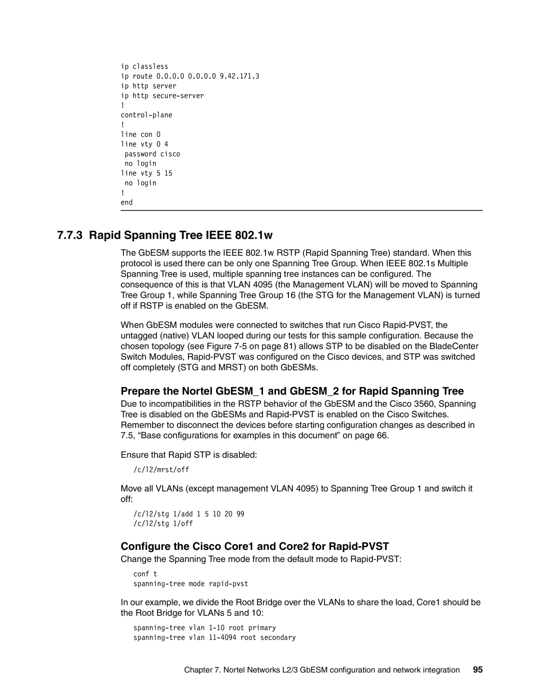 IBM L2/3 manual Rapid Spanning Tree Ieee 802.1w, Configure the Cisco Core1 and Core2 for Rapid-PVST 