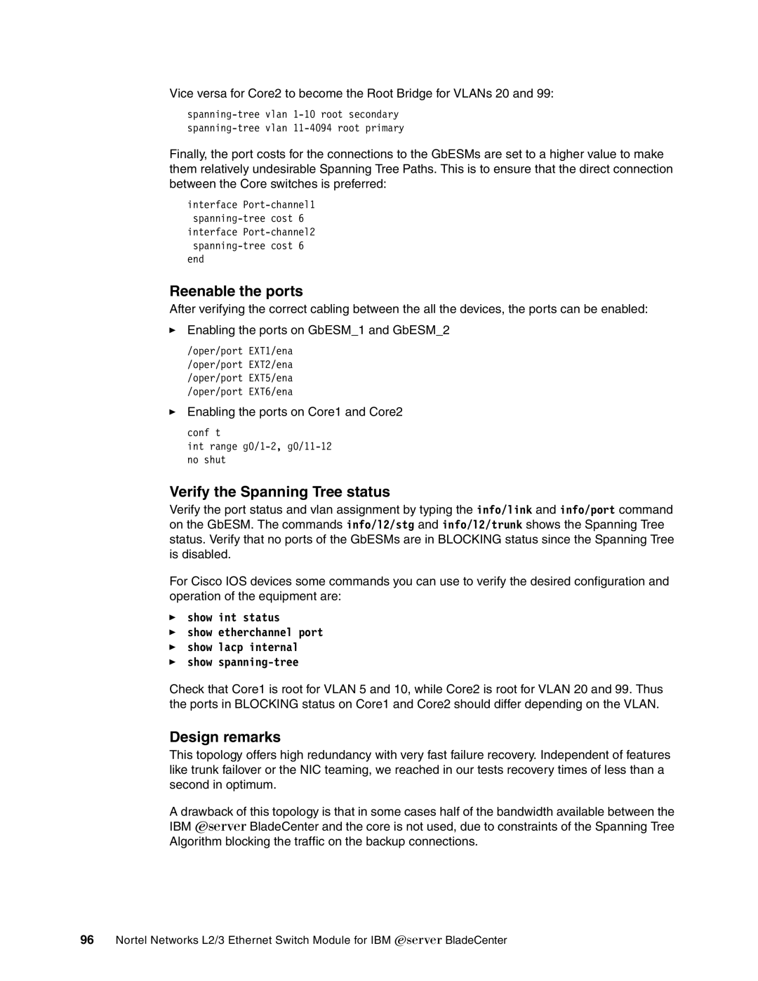 IBM L2/3 manual Reenable the ports, Design remarks 