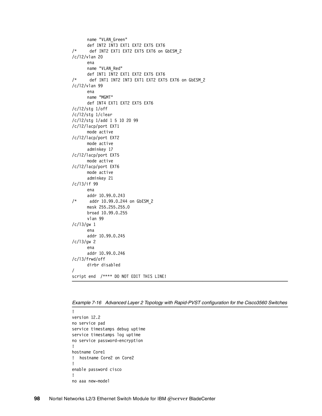 IBM L2/3 manual Def INT1 INT2 INT3 EXT1 EXT2 EXT5 EXT6 on GbESM2 