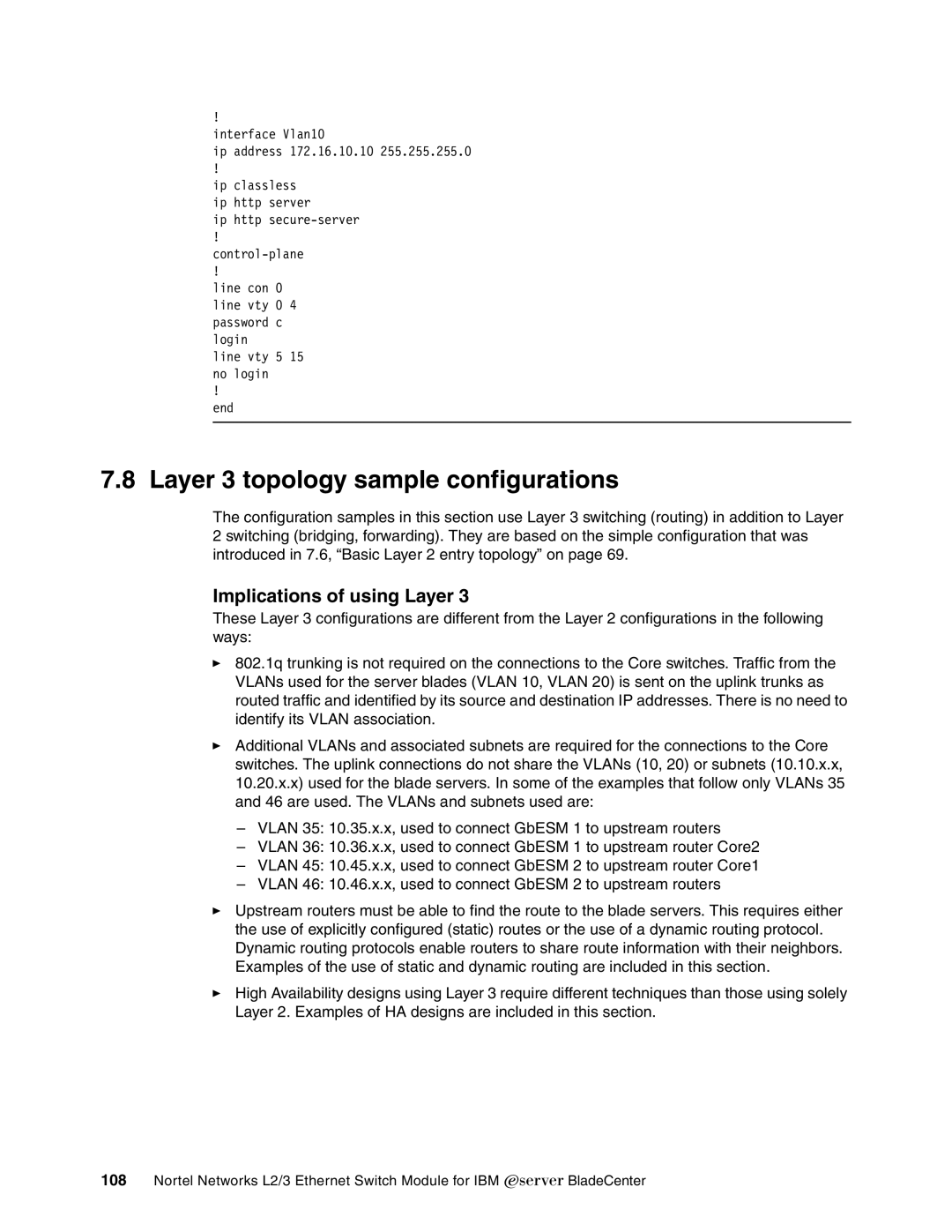 IBM L2/3 manual Layer 3 topology sample configurations, Implications of using Layer 