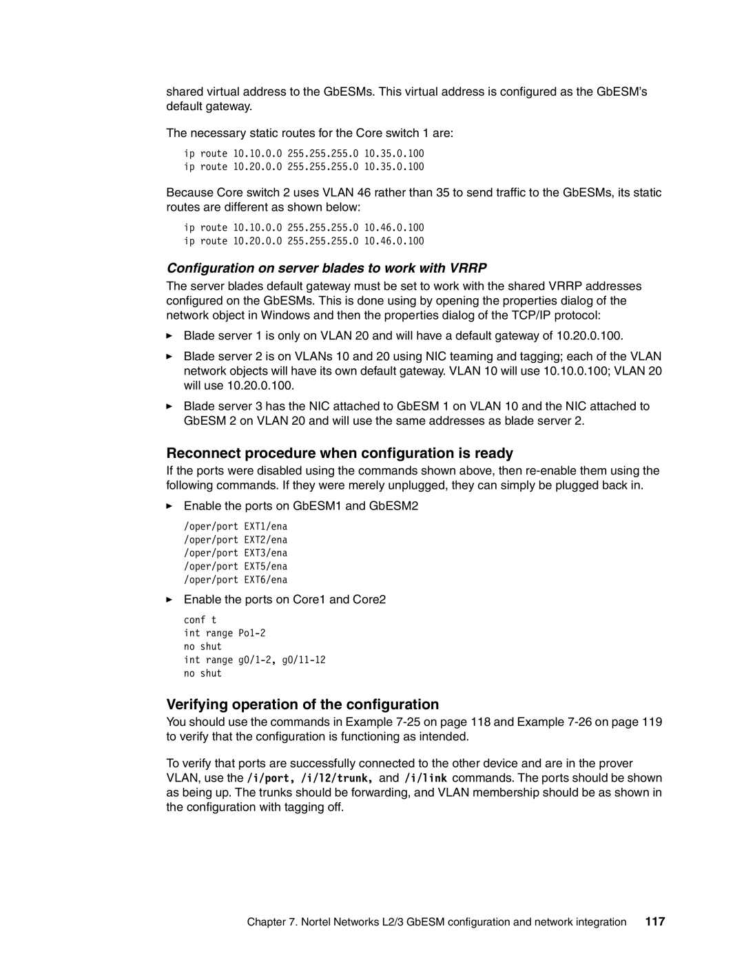 IBM L2/3 manual Reconnect procedure when configuration is ready, Verifying operation of the configuration 